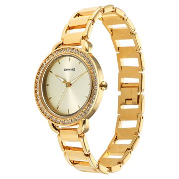 Sonata Wedding Quartz Analog Champagne Dial Metal Strap Watch for Women