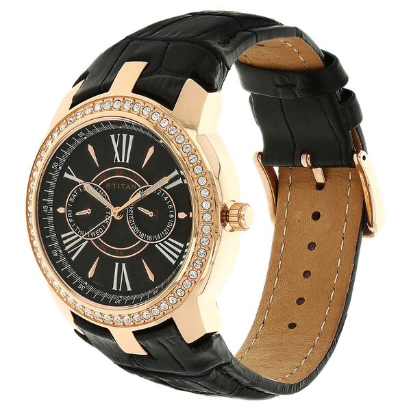 Buy Online Titan Tycoon Black Dial Quartz Multifunction Leather