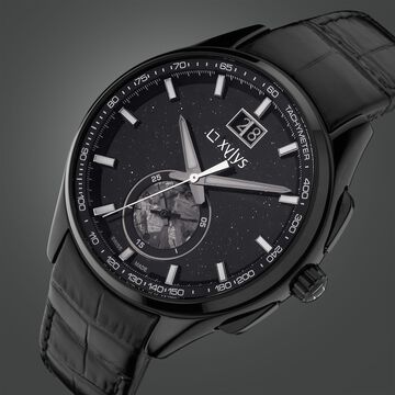 Xylys Swiss Chronograph Black Leather Strap Aventurine Dial Watch For Men