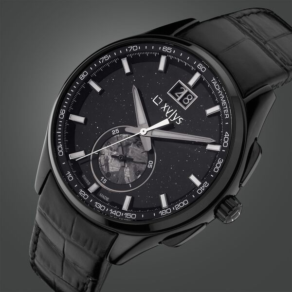Xylys Swiss Chronograph Black Leather Strap Aventurine Dial Watch For Men - image number 1