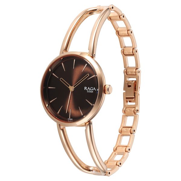 Titan Raga Afterglow Quartz Analog Brown Dial Rose Gold Metal Strap Watch For Women - image number 2
