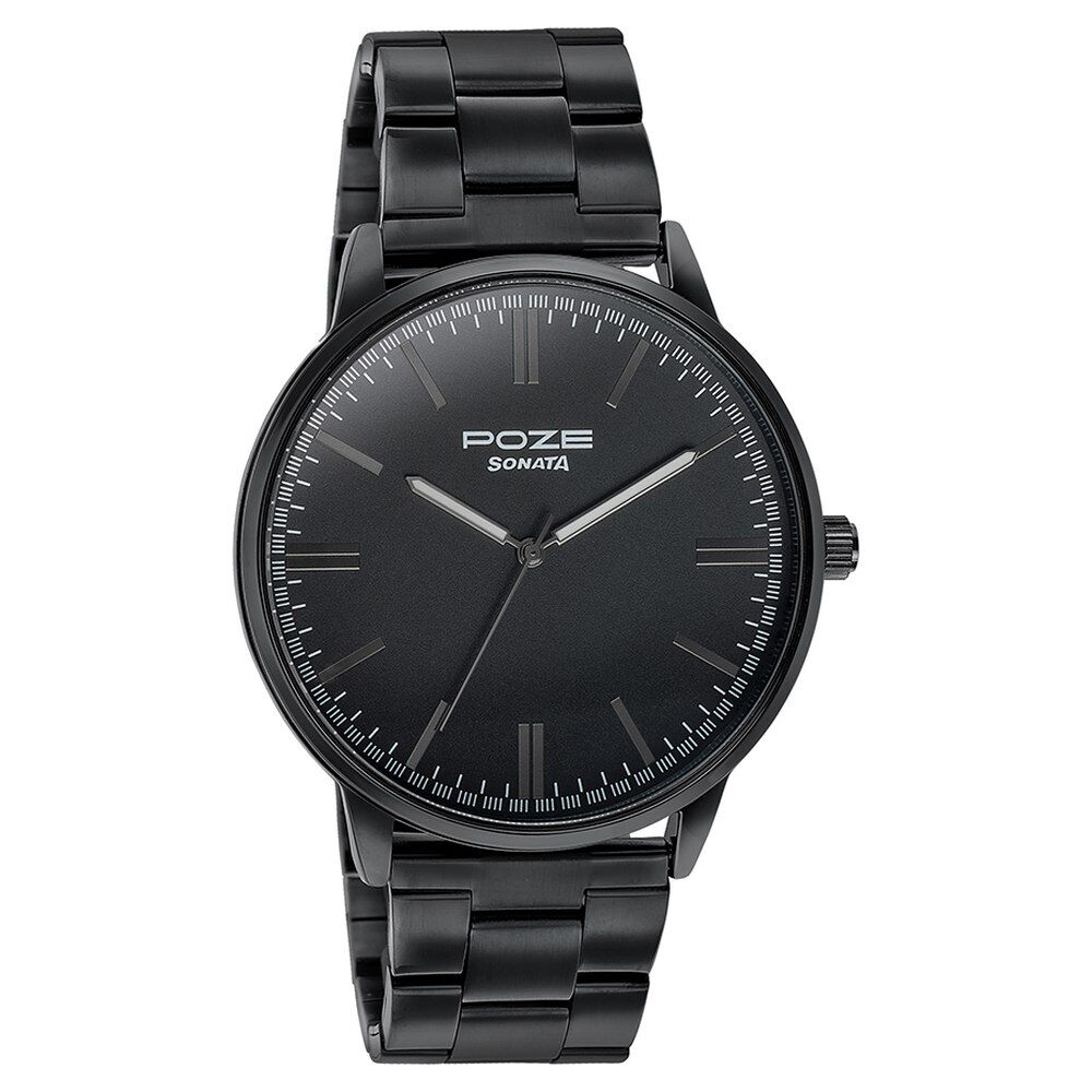 Sonata watches black metal best sale