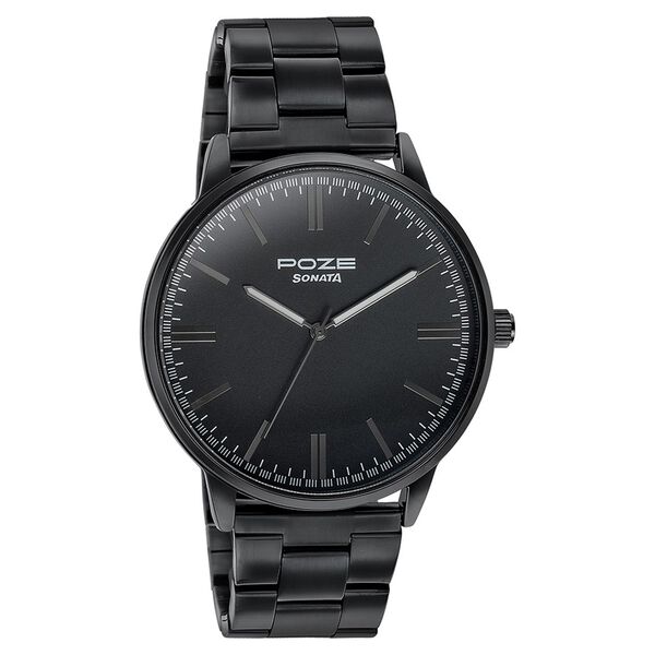 Sonata Poze Quartz Analog Black Dial Metal Strap Watch for Men - image number 2