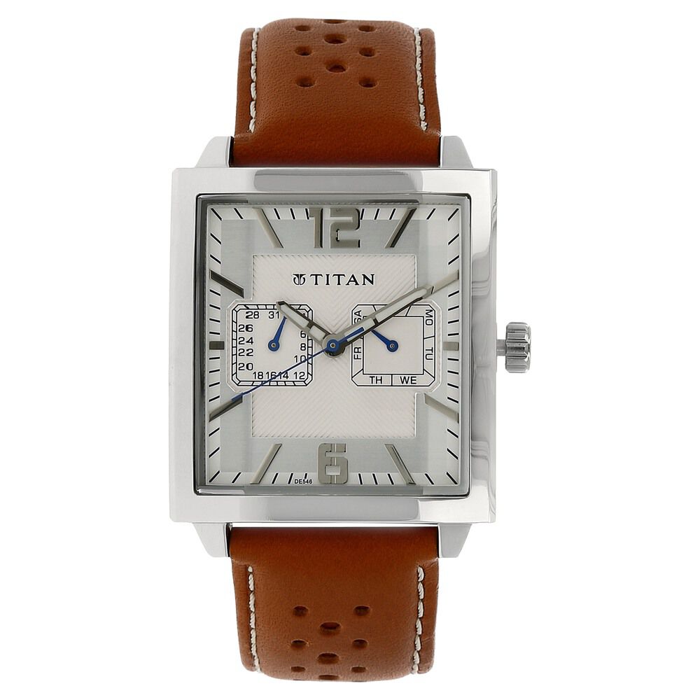 Buy Online Titan Quartz Multifunction Silver Dial Leather Strap