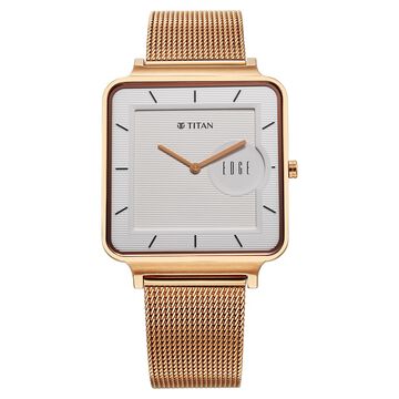 Titan Edge Quad Quartz Analog White Dial With Rose Gold Stainless Steel Strap Watch For Men