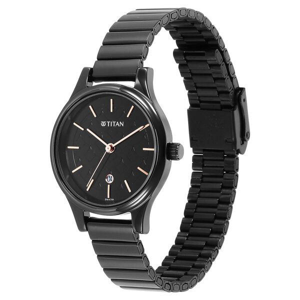 Titan Karishma Quartz Analog Black Round Dial Black Stainless Steel Strap Watch For Women - image number 2
