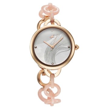 Fastrack Younique Quartz Analog Mother Of Pearl Dial Acetate And Metal Strap Watch For Girls