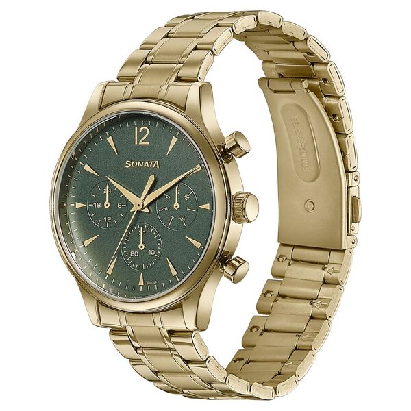 Sonata Wedding Edit Quartz Multifunction Green Dial Stainless Steel Strap Watch For Men - image number 3