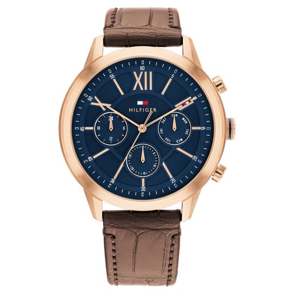 Tommy Hilfiger Blue Dial Brown Colour Leather Strap Watch for Men - image number 0