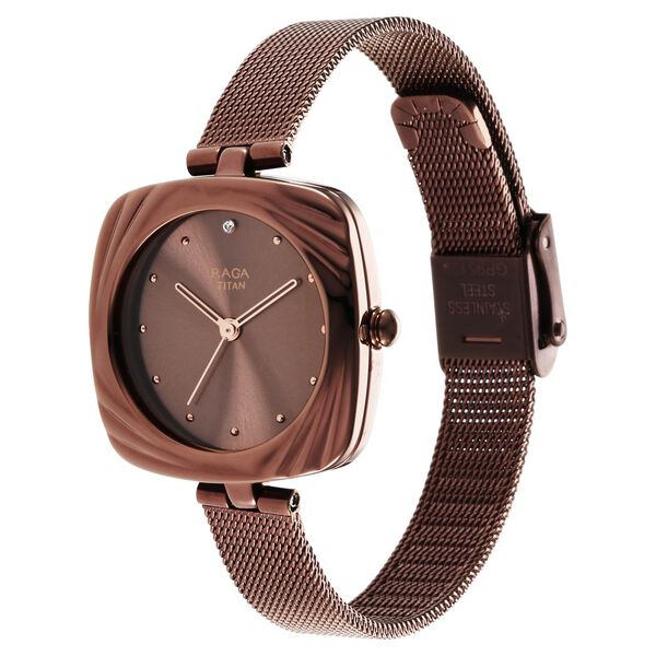 Titan Raga Moments of Joy Brown Dial Analog Stainless Steel Strap Watch for Women - image number 3