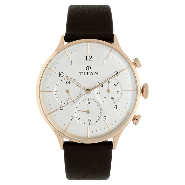 Titan Quartz Multifunction White Dial Leather Strap Watch for Men - image number 0