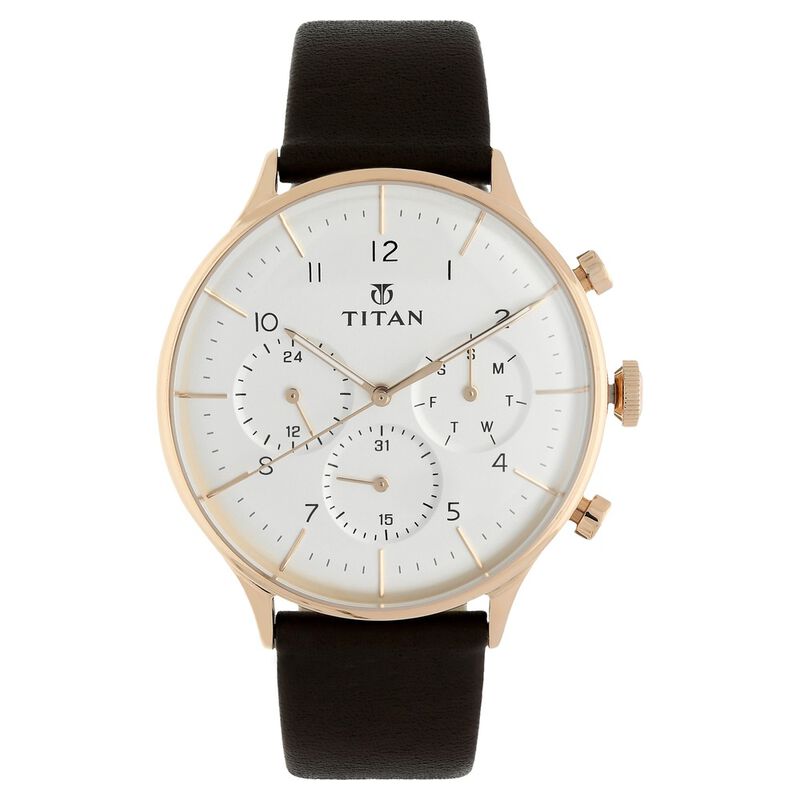 Titan Quartz Multifunction White Dial Leather Strap Watch for Men