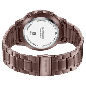 Sonata Wedding Edit Quartz Multifunction Black Dial Stainless Steel Strap Watch For Men