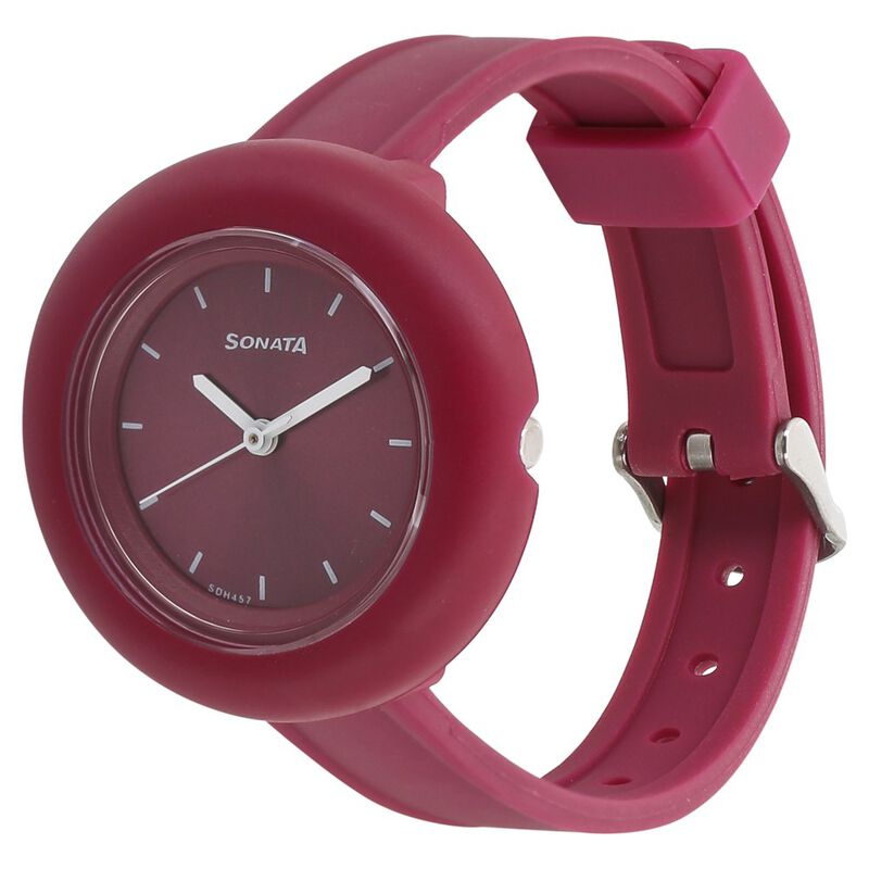Sonata Tic Tac Toe Maroon Dial Women Watch With Plastic Strap - image number 1