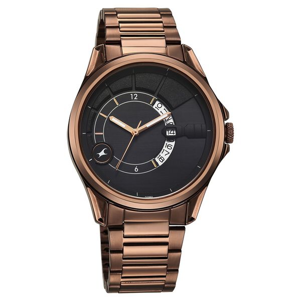 Fastrack Groove Quartz Analog with Date Black Dial Brown Stainless Steel Strap Watch For Guys - image number 3