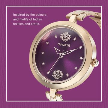 Sonata Wedding Purple Dial Women Watch With Stainless Steel Strap