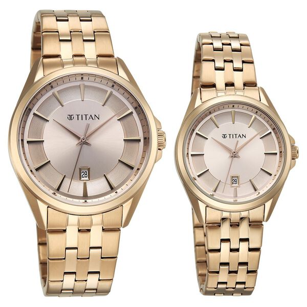 Titan Modern Bandhan Pair Analog with Rose Gold Dial Rose Gold Stainless Steel Strap Watch for Couples - image number 1