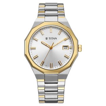 Titan Regalia Dodecagon Quartz Analog with Date Silver Dial Two Toned Stainless Steel Strap Watch For Men
