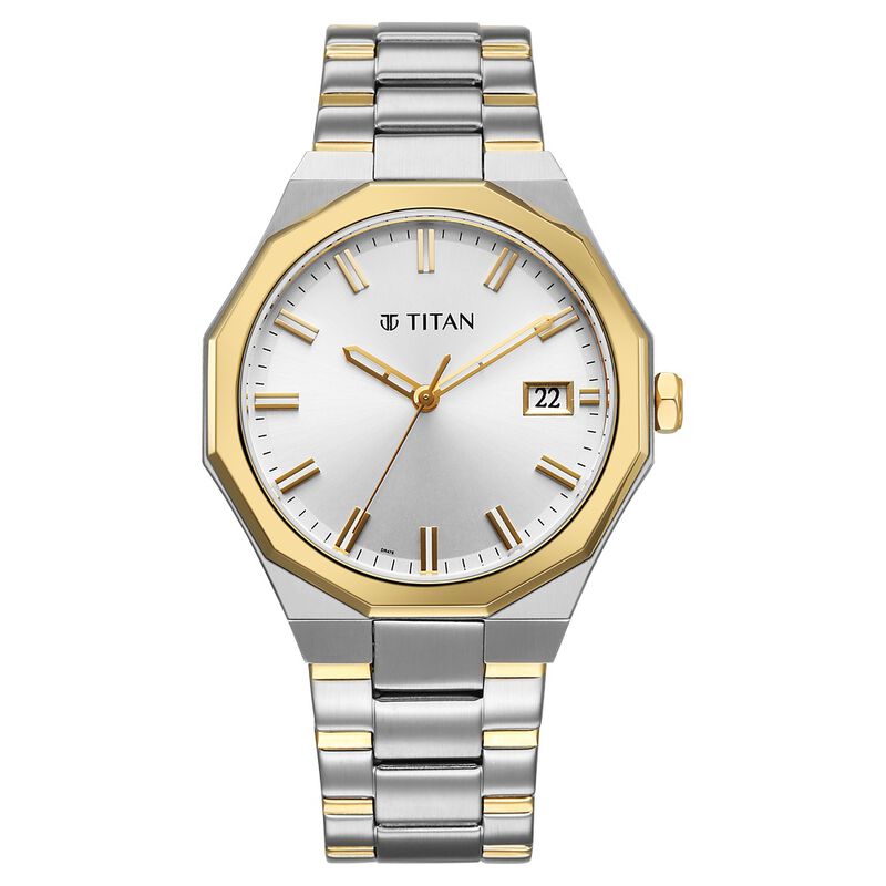 Titan Regalia Dodecagon Quartz Analog with Date Silver Dial Two Toned Stainless Steel Strap Watch For Men