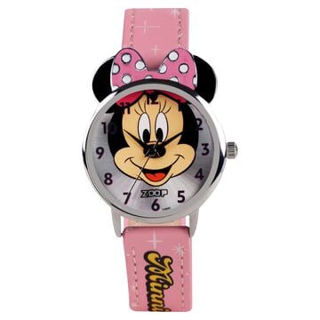 Zoop Disney Minnie Mouse Analog Watch with Silver Dial & Pink Strap for Girls Kids, from House of Titan