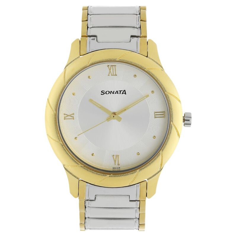 Sonata Quartz Analog White Dial Stainless Steel Strap Watch for Men