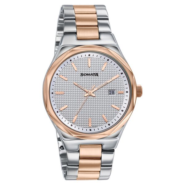 Sonata Jashn Quartz Analog White Dial Two Toned Metal Strap Watch For Men - image number 1