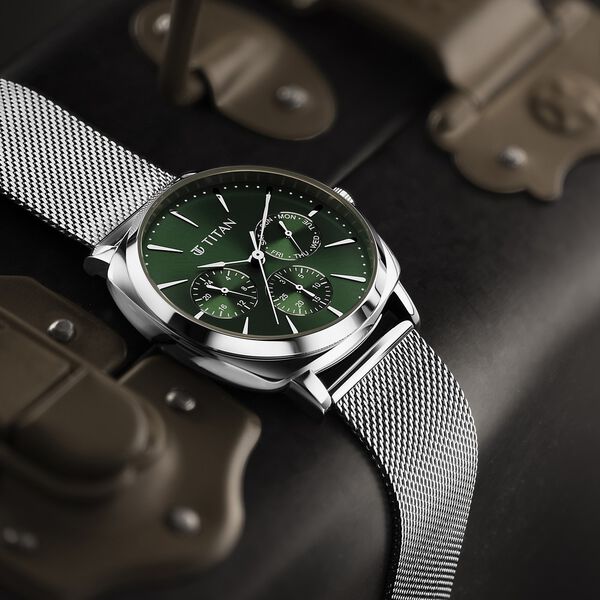 Titan Classique Suave Quartz Green Dial Silver Stainless Steel Mesh Strap Watch for Men - image number 2