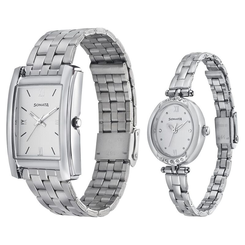 Sonata Quartz Analog White Dial Stainless Steel Strap Watch for Couple - image number 1