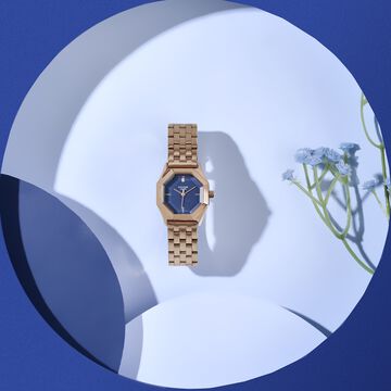 Poze By Sonata Quartz Analog Blue Dial Rose Gold Metal Strap Watch For Women