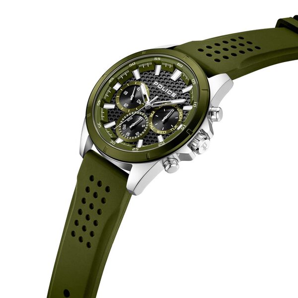 Police Quartz Multifunction Black Dial Green Colour Silicone Strap Watch For Men - image number 1