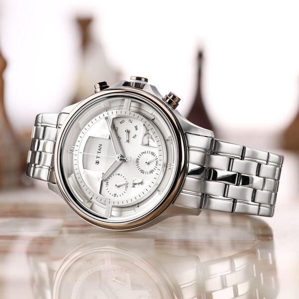 Titan Grandmaster White Dial Quartz Multifunction Stainless Steel Strap watch for Men - image number 0