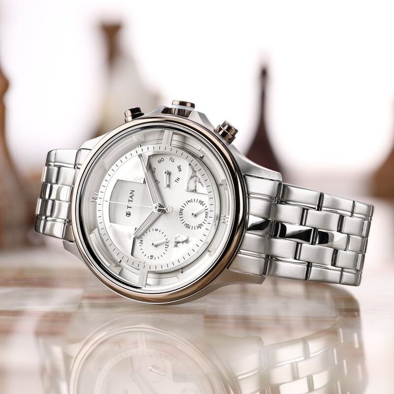 Titan Grandmaster White Dial Quartz Multifunction Stainless Steel Strap watch for Men