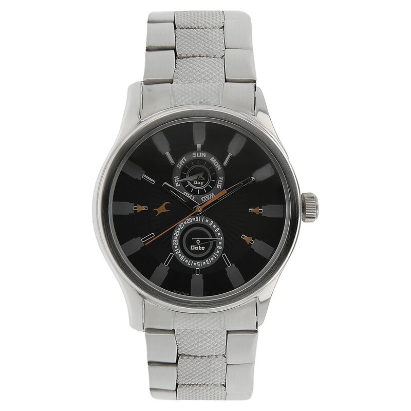 Fastrack Quartz Multifunction Black Dial Stainless Steel Strap Watch for Guys