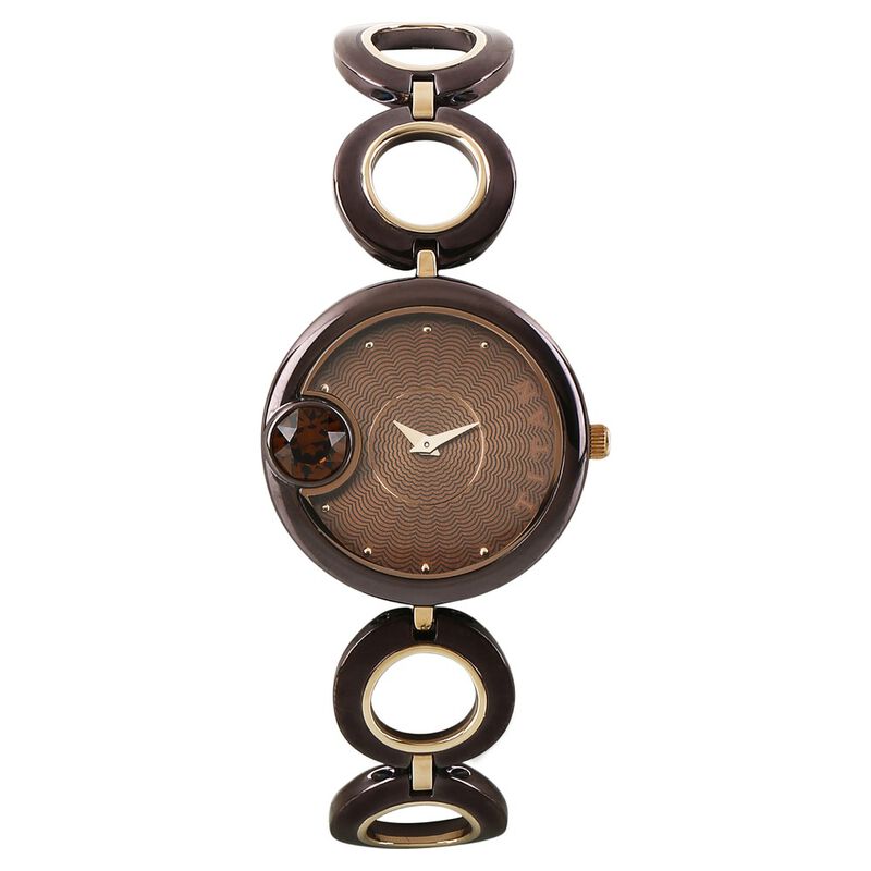 Titan Purple Brown Dial Analog Stainless Steel Strap Watch for Women