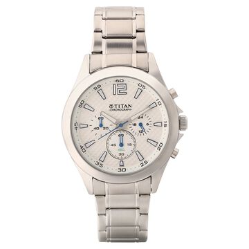 Titan Quartz White Dial Silver Stainless Steel Strap Watch For Men