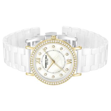 Kenneth Cole Quartz Analog White Dial White Ceramic Strap Watch For Women