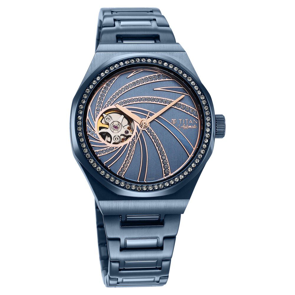 Buy Online Titan Unending Beauty Automatic Blue Dial Analog Stainless Steel Strap watch for Women ns95177qm01 Titan