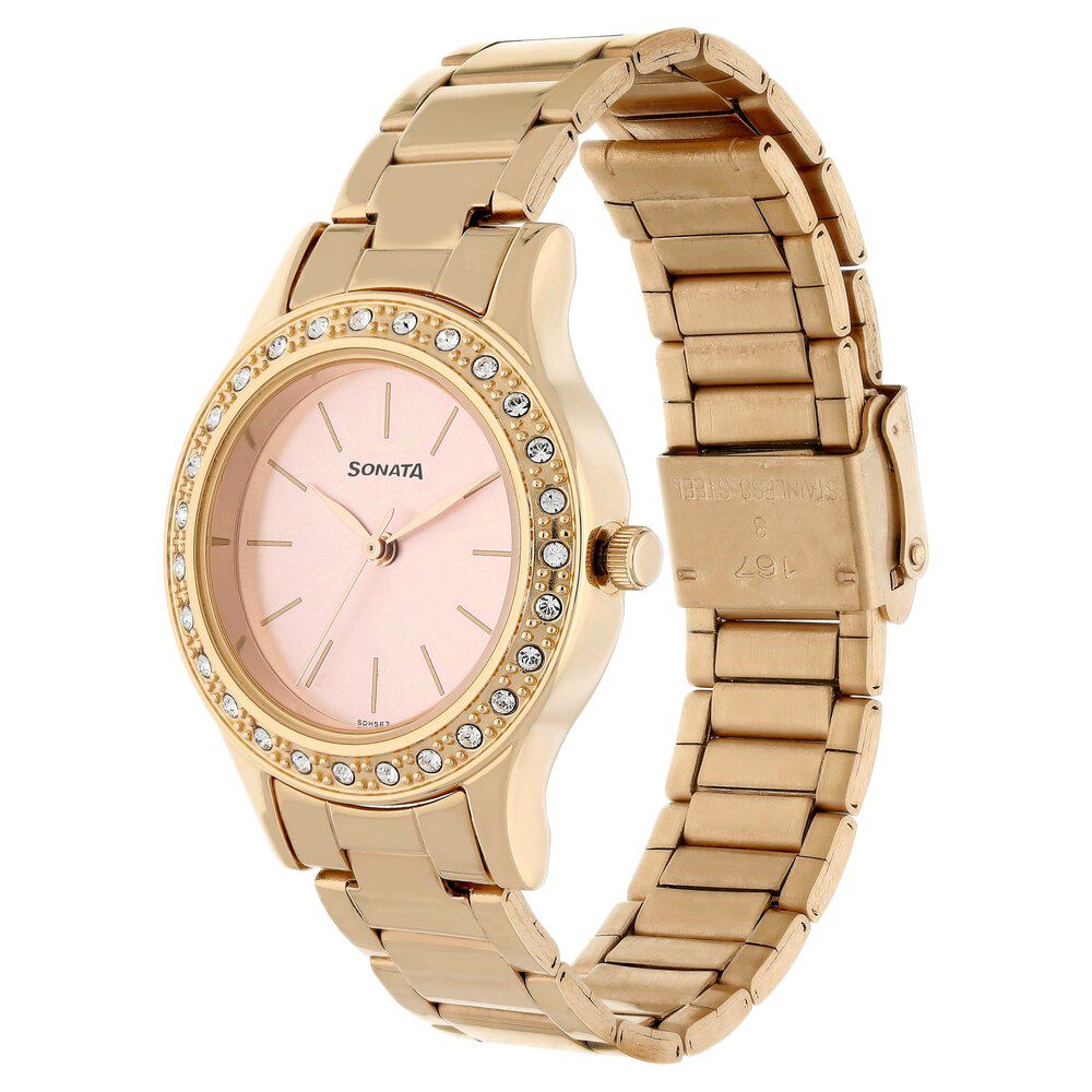 Buy Online Sonata Blush Pink Dial Women Watch With Stainless Steel