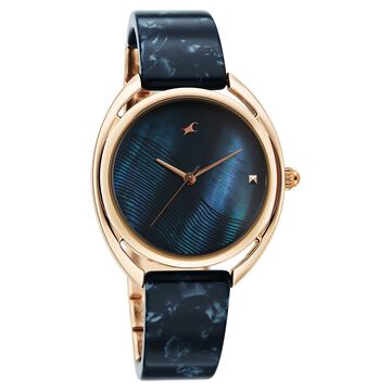 Fastrack Younique Quartz Analog Blue Mother Of Pearl Dial Two Toned Acetate & Metal Strap Watch For Girls