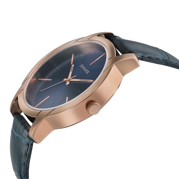 Sonata Beyond Gold Quartz Analog Blue Dial Leather Strap Watch for Men - image number 2