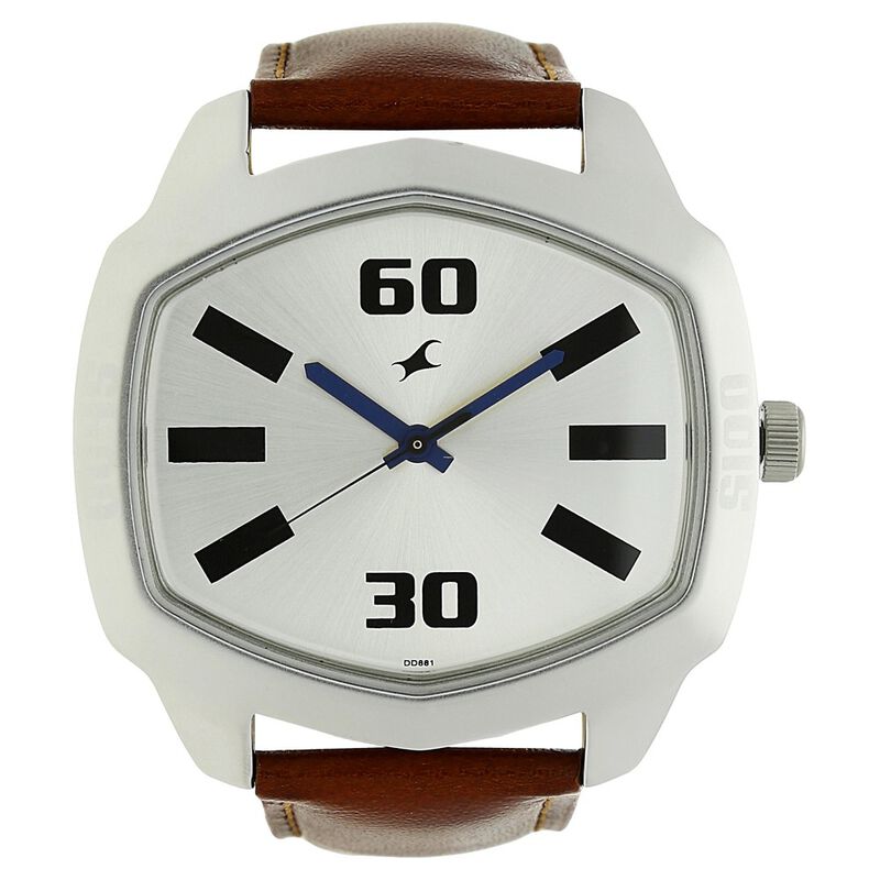 Fastrack Quartz Analog Silver Dial Leather Strap Watch for Guys