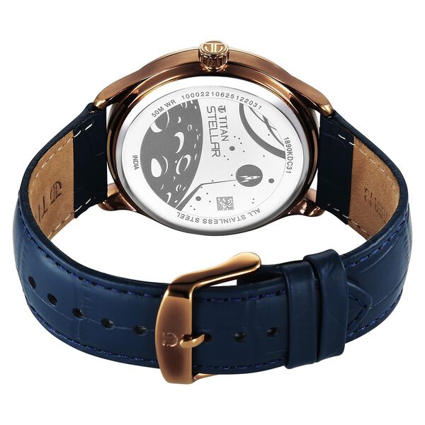 Titan Stellar Analog with Earth Disc and Blue Dial Blue Leather Strap Watch for Men - image number 6