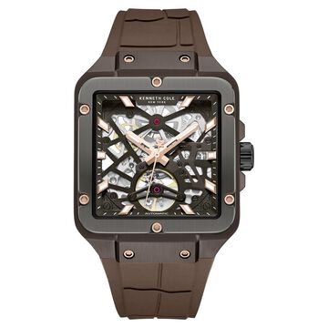 Kenneth Cole Automatic With Self Winding Automatic With Self Winding Brown Dial Silicone Strap Watch For Men