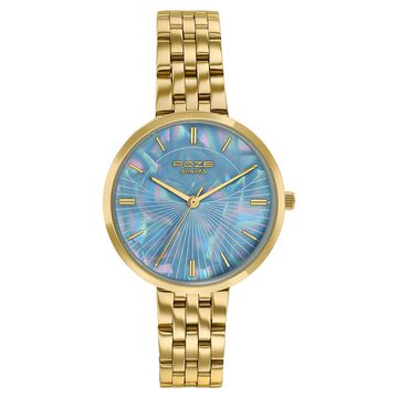 Poze By Sonata Quartz Analog Blue Mother Of Pearl Dial Rose Gold Stainless Steel Strap Watch For Women