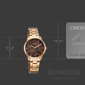 Sonata Festive Quartz Multifunction Brown Dial Metal Strap Watch For Women