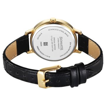 Sonata Gold Quartz Analog Watch for Women with Black Dial Leather Strap With An Eye-Catching Gold Coin on Dial