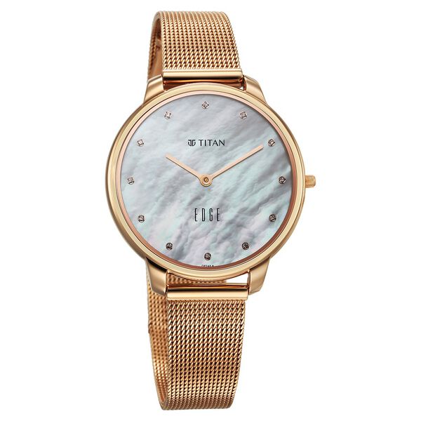 Titan Edge Metal Ladies Allure Quartz Analog Mother Of Pearl Round Dial Rose Gold Stainless Steel Strap Watch For Women - image number 1