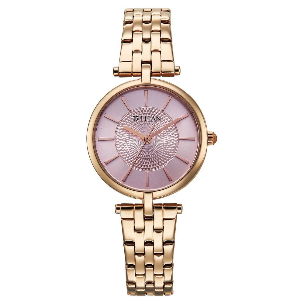 Titan Work Mode Quartz Analog Pink Dial Rose Gold Metal Strap Watch For Women-picture-14