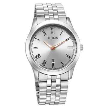 Titan Quartz Analog Silver White Dial Metal Strap Watch for Men