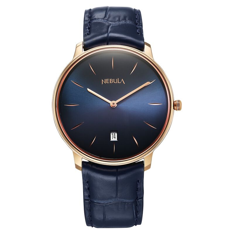 Titan Nebula Lustre 18 Karat Gold Quartz Analog with Date Blue Dial Blue Leather Strap Watch For Men